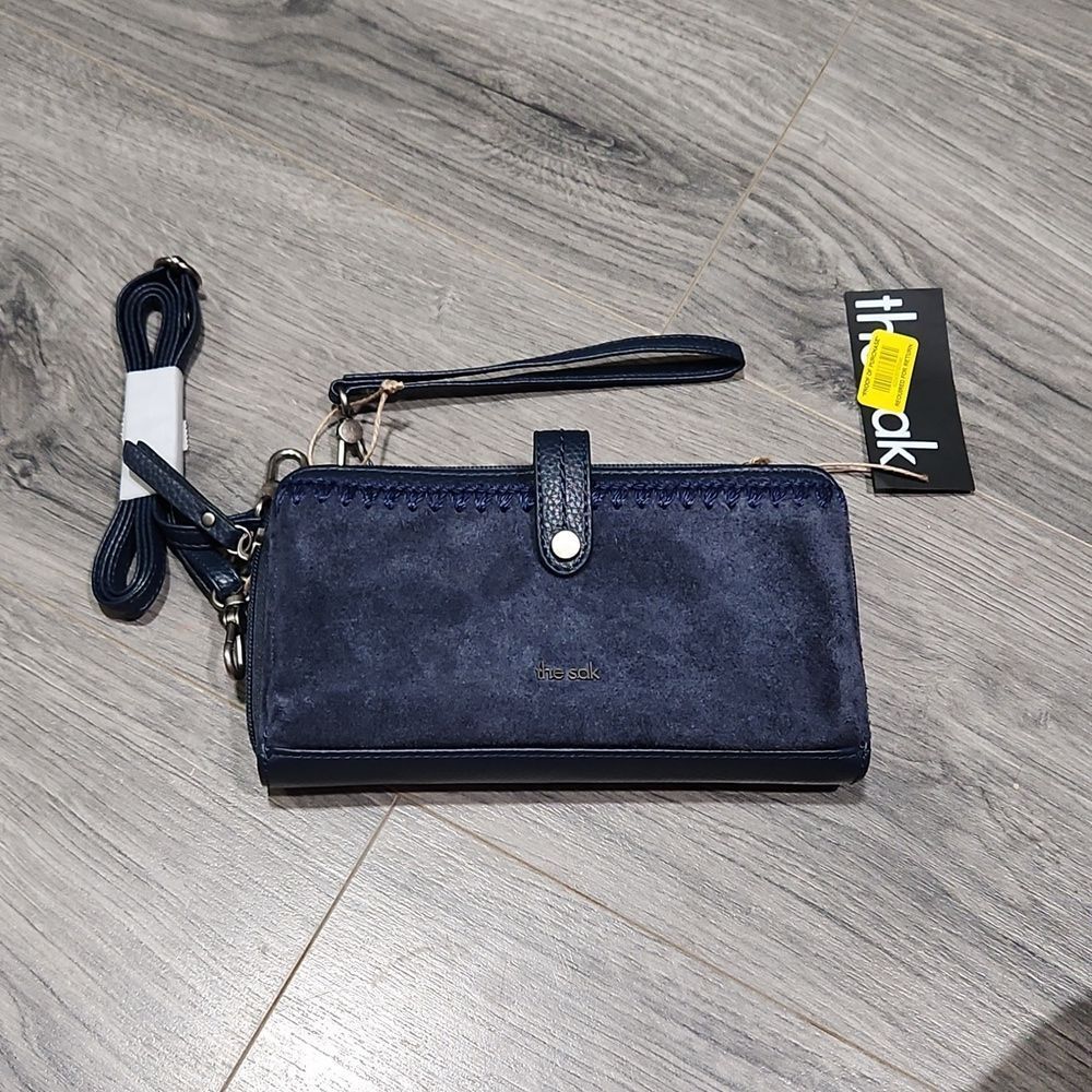 NWT The Sak Indigo Blue Suede Iris Smartphone Wallet Crossbody Wristlet